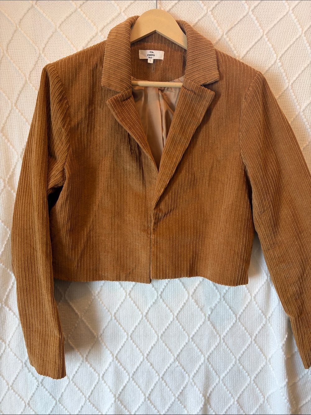 entro Cropped Corduroy Blazer in Camel Brown